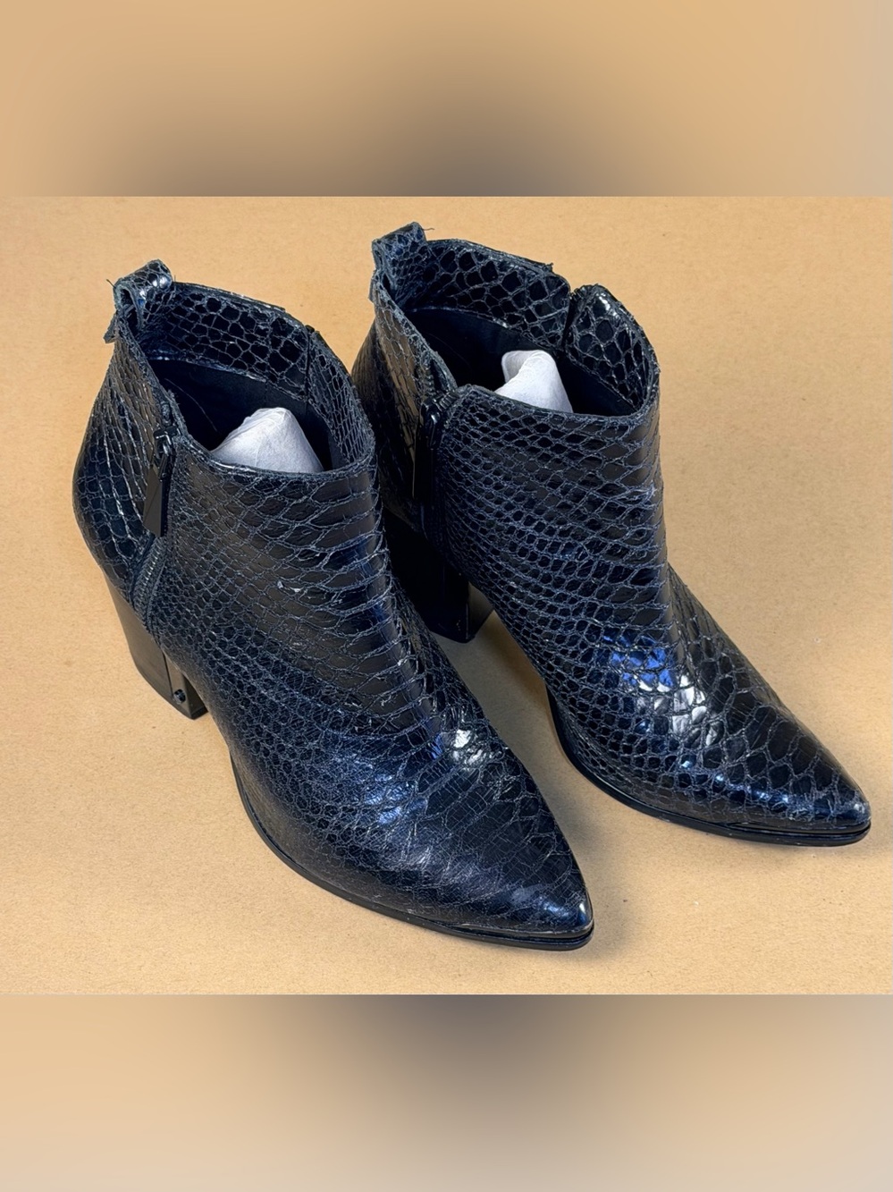 Vince Camuto Black Croc-Embossed Pointed Toe Ankle Booties